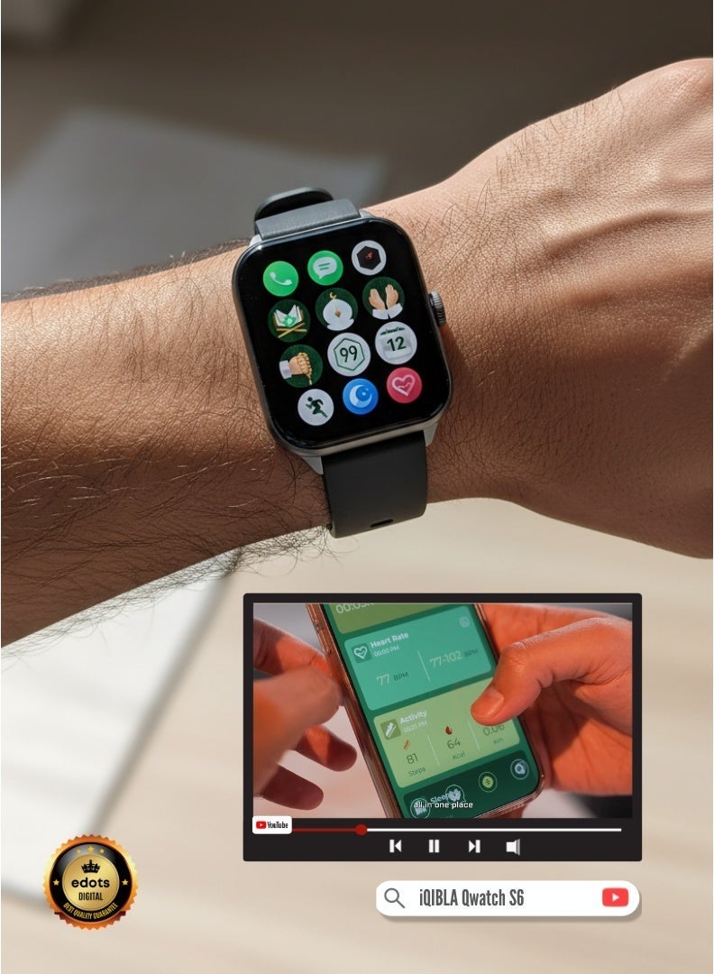 iQIBLA Quran Watch S6 | Smart Islamic Watch with Quran Audio, Tasbih Counter, Qibla Finder & Fitness Tracker - Black - Image 3